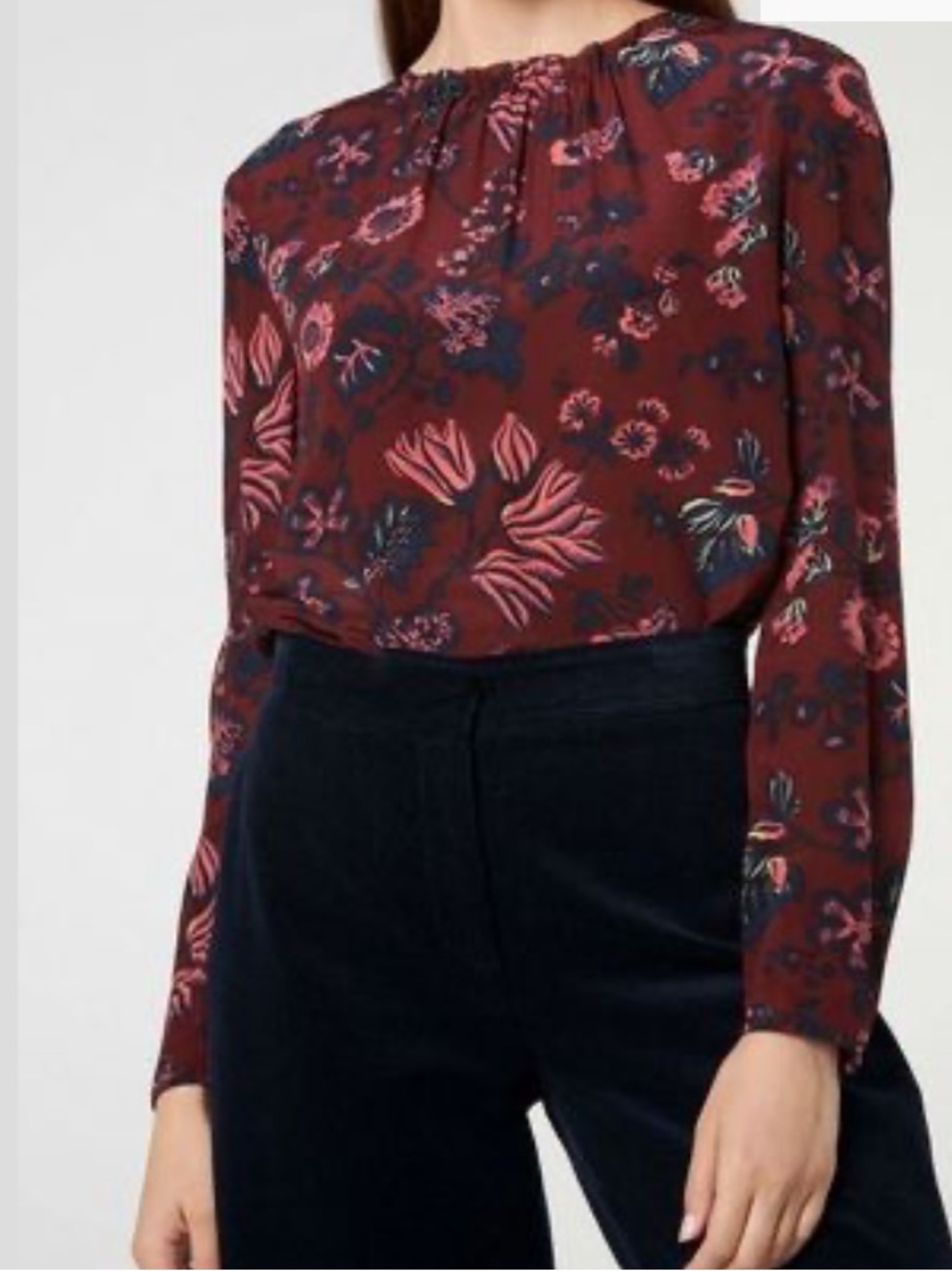 Lk Bennett Julisa Silk Floral Blouse US size 4 Red Burgundy Top